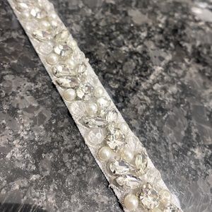 Thin Beaded Wedding Belt, Pearl & Rhinestone Belt